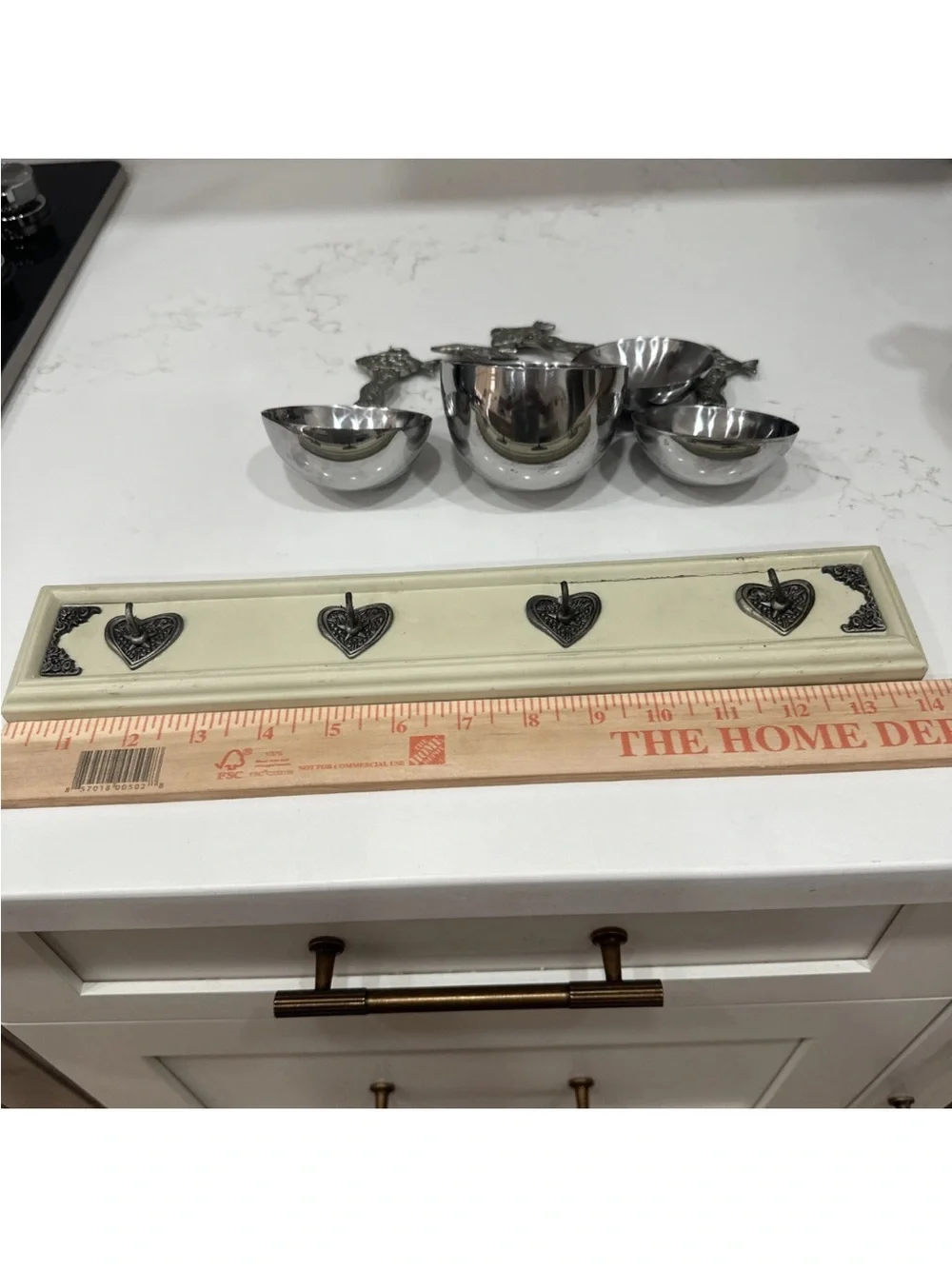 Vintage Silver Toned Fish Measuring Cups With Wall Mounted Hanger